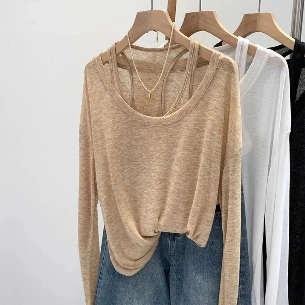 New Loose Fit Long Sleeve Tops Set Casual Sun Protective Two Piece Set Thin Sun Protection Cover Up Women