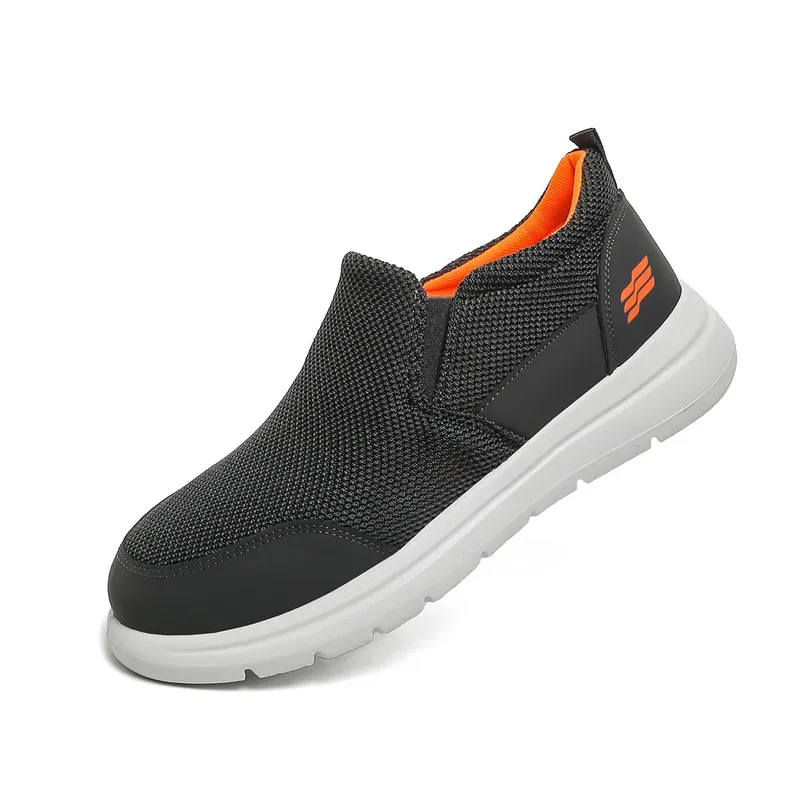 Men's slip-on hollow mesh walking loafers spliced smooth toe overlay dual elastic side gussets block segmented white outsole d — image 10