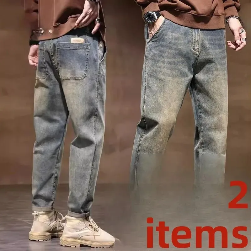 Spring Summer New Retro Men's Jeans Straight Leg Elastic Casual Versatile Classic Mid-Rise Long Pants Comfortable Fit — image 6