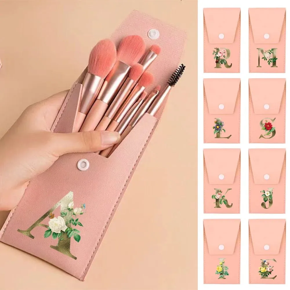 Beginners Makeup Brushes Set - Soft Fluffy Brushes For Face & Eye With PU Bag Ideal For Makeup Artists Golden Flower Pattern — image 1