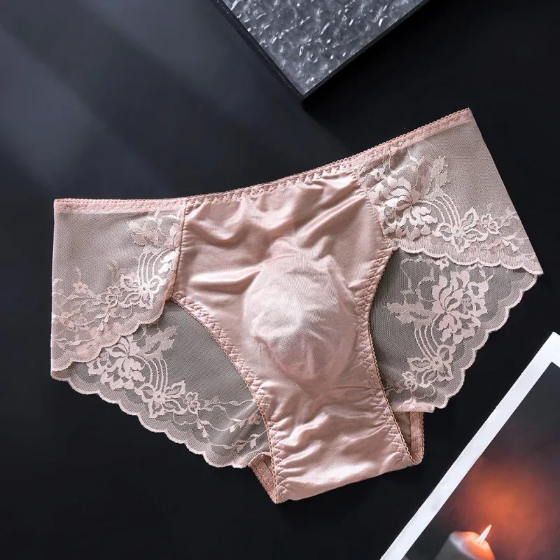Men Lace Briefs Seamless Ice Silk Briefs Underwear 3D Bulge Pouch Low Waist Gay Panties