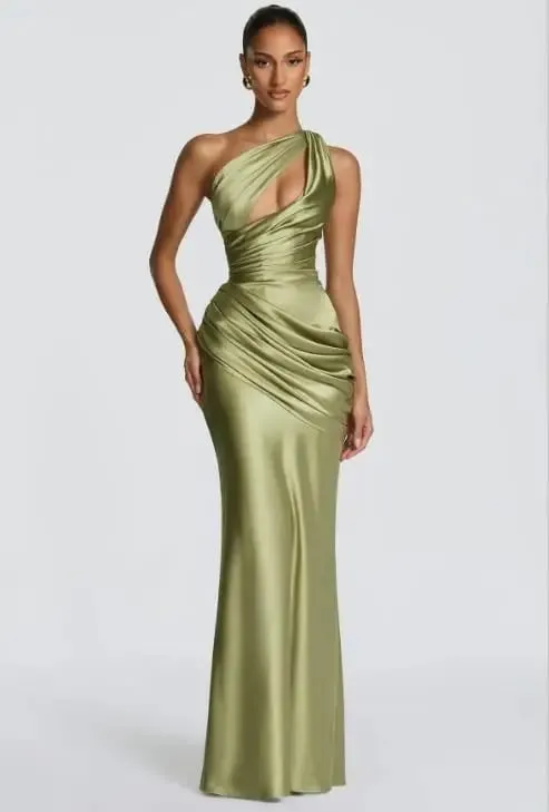 Elegant Solid Pleated Strapless Maxi Dress Yellow Off-shoulder Backless High Waist Split Robe 2026 New Lady Evening Party Gown — image 10