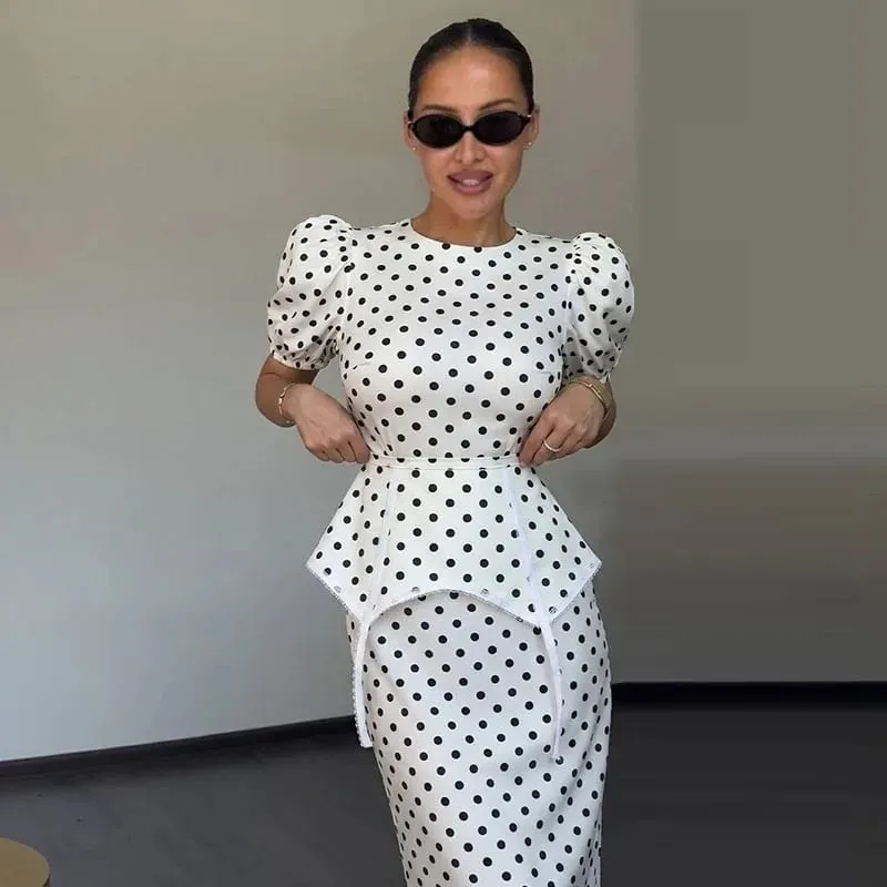 Women Dress Floral Print Satin Choker Neck Puff Sleeve Peplum Waist Maxi Dresses Elegant Vintage Beach Party Bodycon For Ladies — image 8