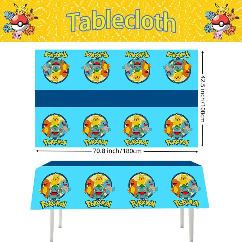 1/10 ชิ้น Pokemon ผ้าปูโต๊ะวันเกิดตกแต่งผ้าปูโต๊ะแบบใช้แล้วทิ้ง Pikachu Tablecover เด็กของขวัญวันเกิดอุปกรณ์อาบน้ำเด็ก