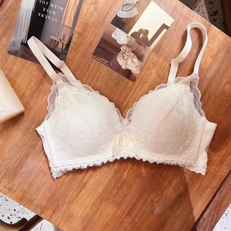 French Style Wireless Shaping Lingerie Set Push Up Lift Anti Sagging Lace Bra Elegant Comfort Soft Support Women Underwear Set