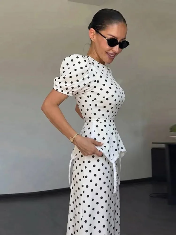 Women Dress Floral Print Satin Choker Neck Puff Sleeve Peplum Waist Maxi Dresses Elegant Vintage Beach Party Bodycon For Ladies — image 7