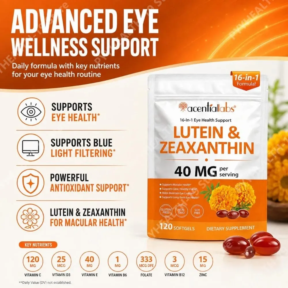Acentiallabs Lutein Zeaxanthin Softgels 40mg Omega-3 EPA DHA Vitamins For Eye Health & Blue Light Support Adult 120 Count — image 2