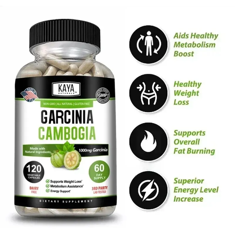 Garcinia Cambogia Extract Capsules 1000 Mg Appetite Suppressant for Men and Women Metabolism Energy Colon Cleansing — image 3