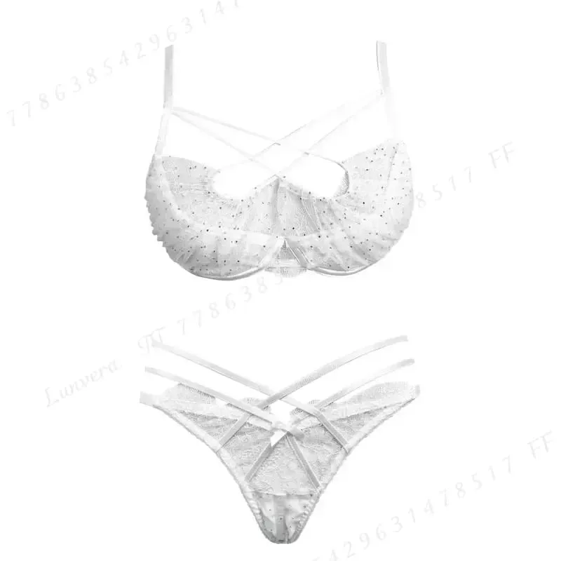 Summer Lace Embroidery Cross Tie Lingerie Set Sheer Mesh Push Up Bra Comfortable Daily Wear Underwear for Women Size 32-38 — image 3