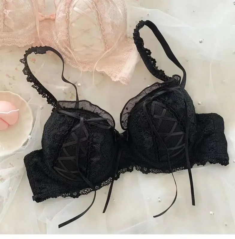 Japanse zoete pure wind kanten ondergoed vrouwelijke kleine borst verzamelen anti-sag nieuwe meisje Lolita bh set