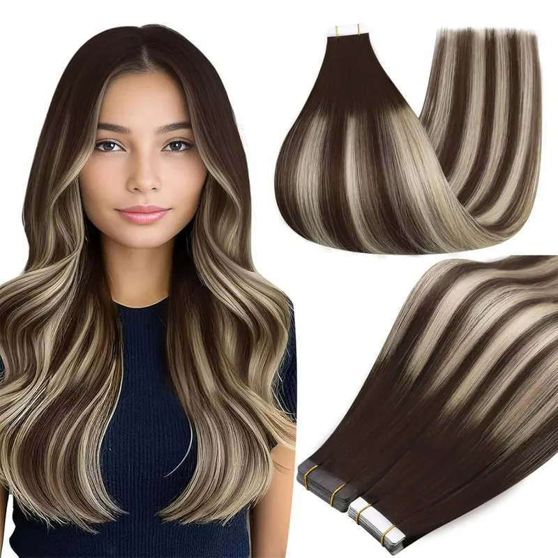 Full Shine Tape in Hair Extensions Balayage Tape ins Human Hair Extensions 20Pcs 50G Ombre Seamless Remy Skin Weft Hair — image 10