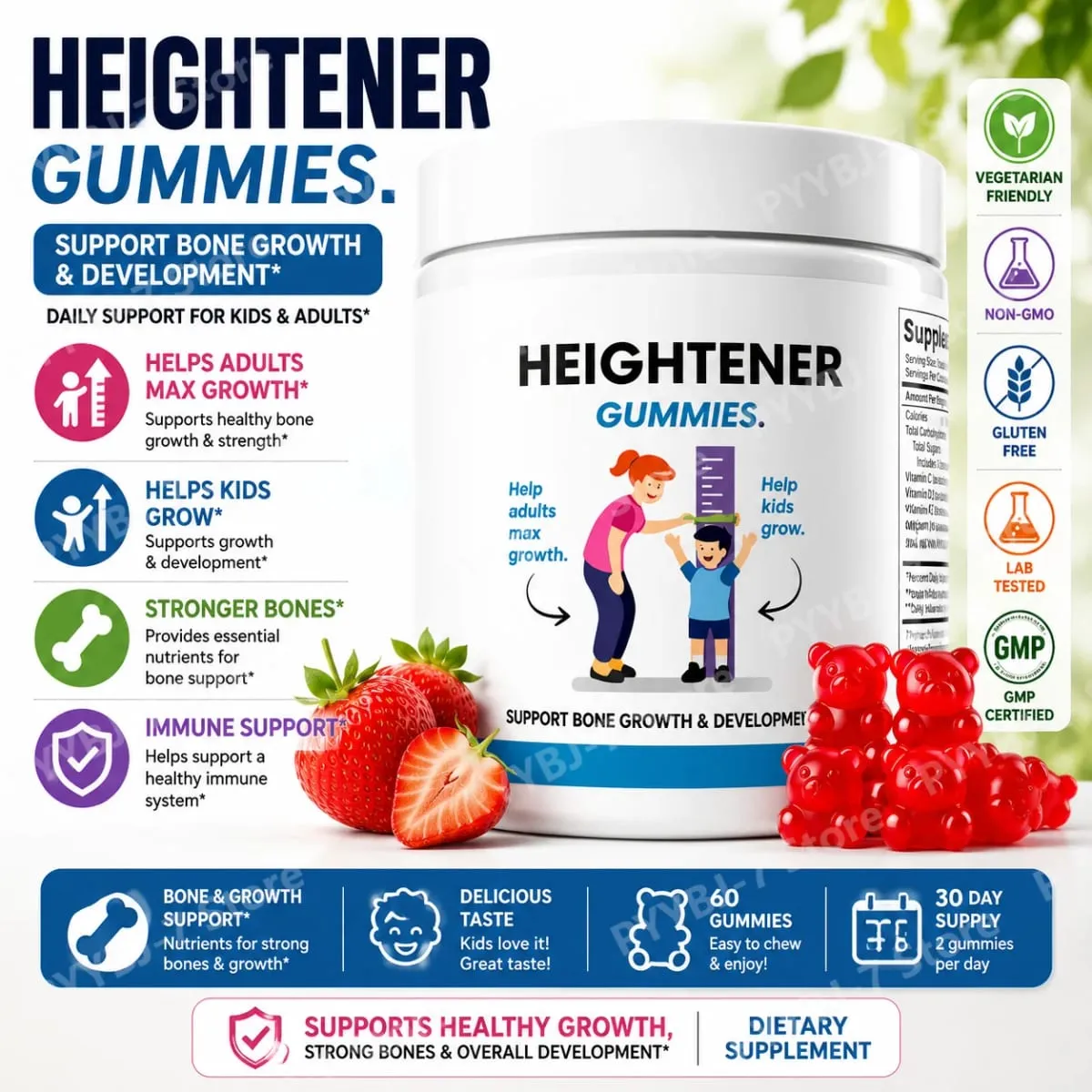 Calcium Vitamin D Gummies for Kids Adults Bone Health Support with Magnesium Zinc Vitamin C K2 Heightener Daily Supplement — image 2
