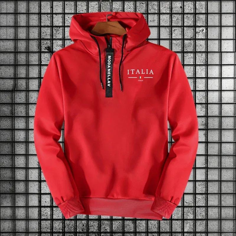 2026 New Arrival Half Zipper Hoodie Italy Fashion Hooded Long Sleeve Sweatshirts Autumn Winter Daily Casual Sports Warm Pullover — image 11