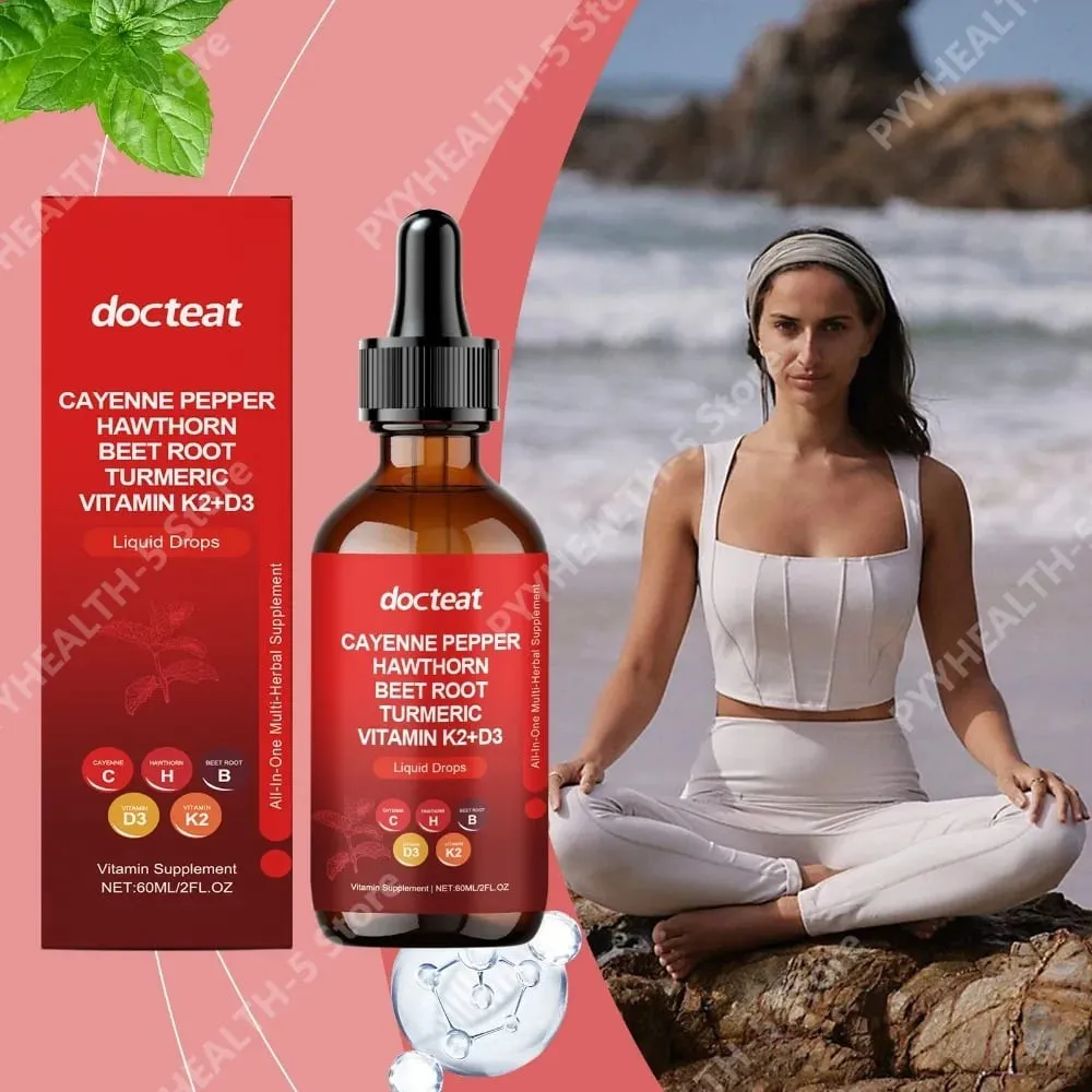 Docteat Vitamin Drops K2 + D3 Liquid Supplement with Cayenne Pepper and Hawthorn Helps Maintain Good Health 60 ML