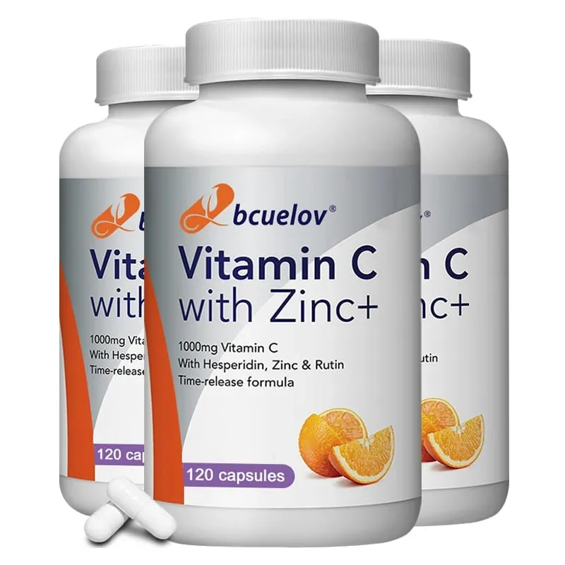 Organic Vitamin C + Zinc Capsules High Absorption Immune Support Antioxidant Collagen Health Supplement - 30/60/120 Counts — image 1