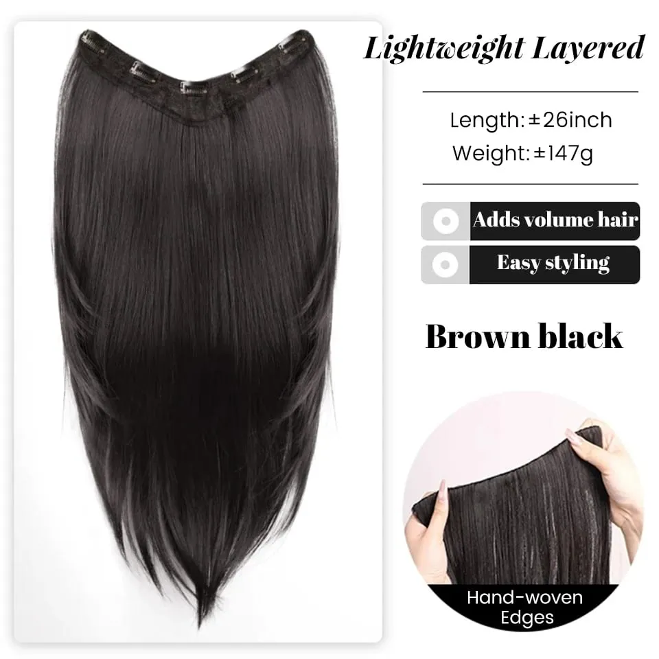 26Inch Synthetic Long Straight Layered V-Shaped Clip-in Hair Extension 4 Clip Heat Resistant Hairpiece for Women Daily Party — image 10