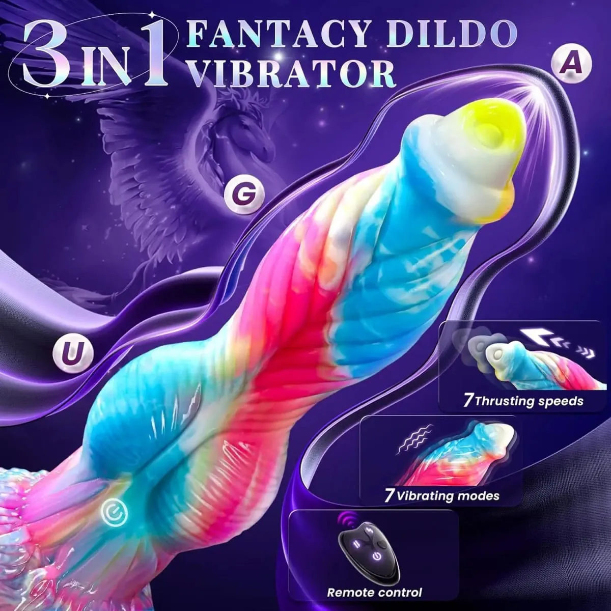 Thrusting Dragon Dildo Vibrator Sex Toys 10" 4IN1 Monster Remote Control Thick Dildo Suction Cup Dildo Anal Toys Adult Product — image 4