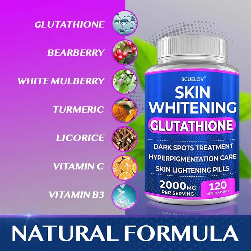 Kurkuma-Bärentraube-Vitamin-Gluthathion-Hautaufhellungspillen – 2000 mg – Gleicht freie Radikale aus und reduziert oxidativen Stress