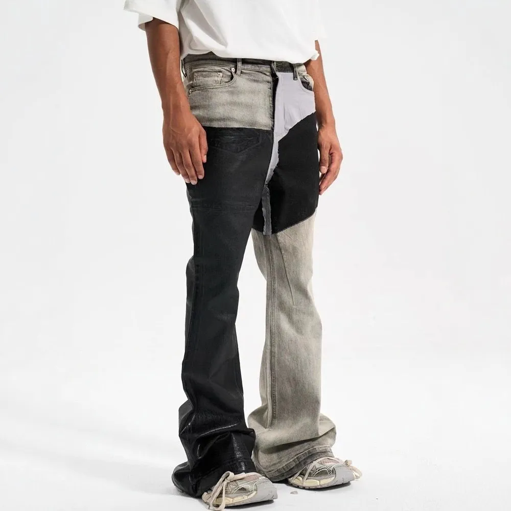 Men's Contrast Color Casual Trendy Simple Basic Slim Flare Denim Trousers Four Seasons New Fashion Male Jeans Pants Streetwear — image 4