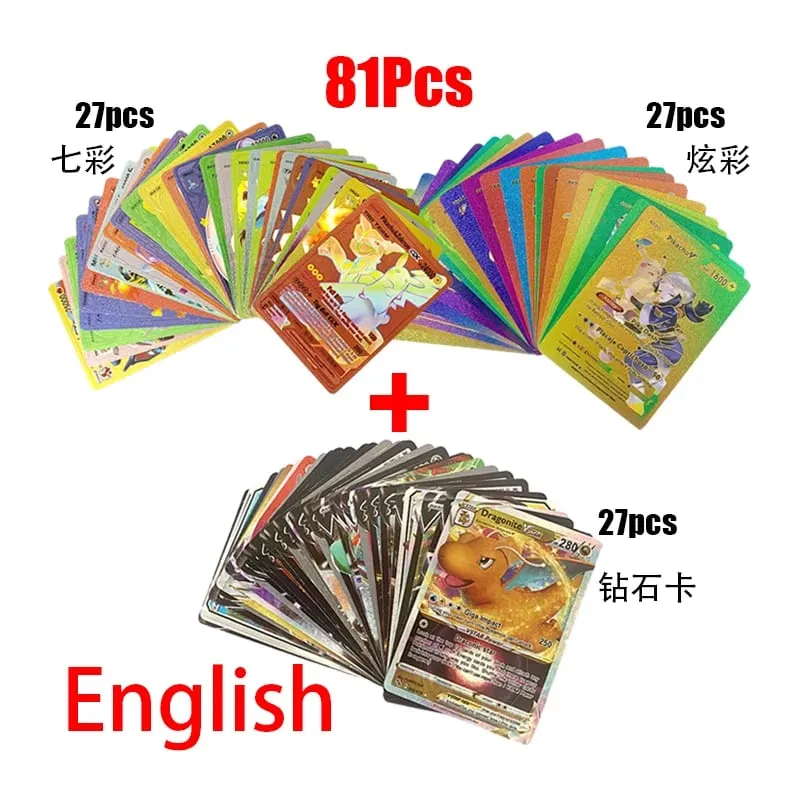 81-36Pcs Kad Pokemon Jerman Sepanyol Perancis Bahasa Inggeris Vmax GX Energy Card Pikachu Koleksi Jarang Pelatih Pertempuran Hadiah Mainan Kanak-kanak