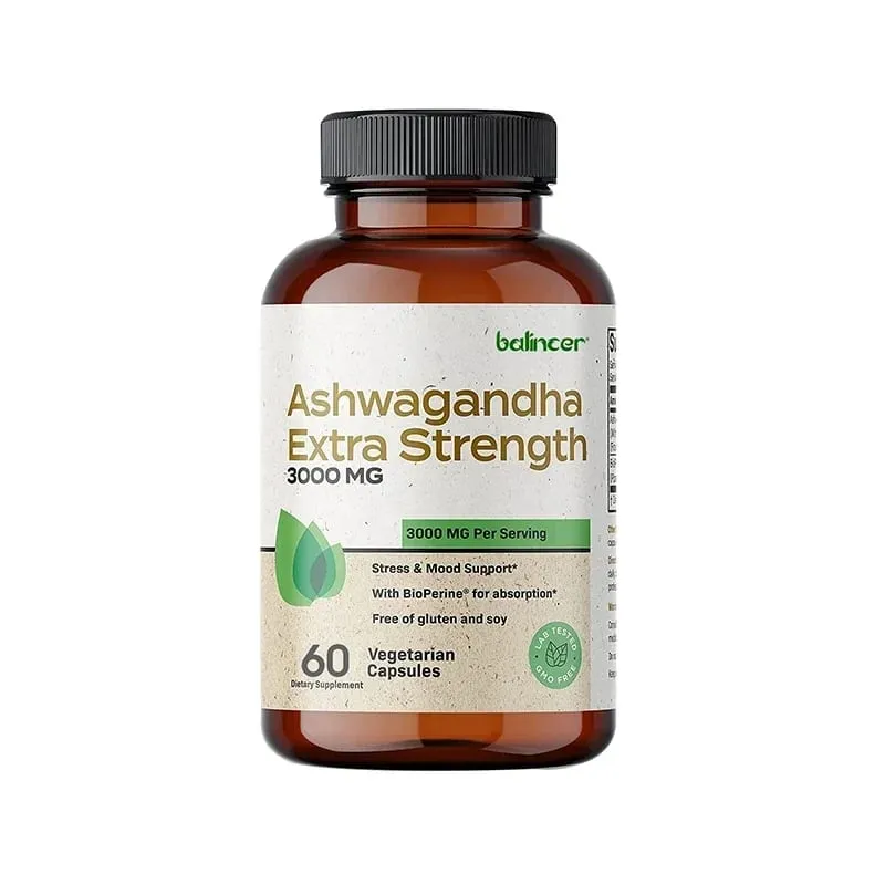 천연 Ashwagandha 스트레스 및 기분 완화 허브 채식 KSM-66 캡슐 항불안 스트레스 완화 두뇌 건강 — image 9