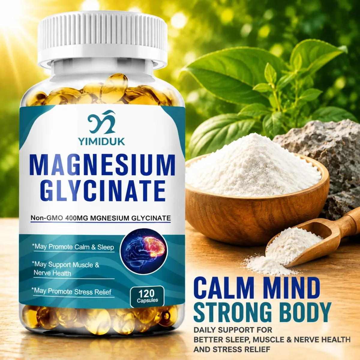 Yimiduk Pure Magnesium Glycinate Supplement with Vitamin B6 for Fights Fatigue Cramps & Heart Health Reduces Anxiety Vegan — image 2
