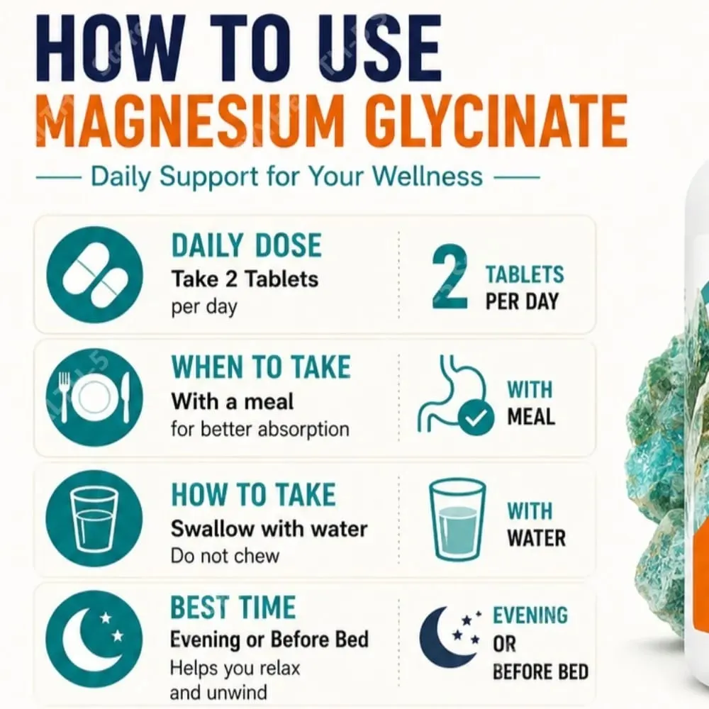 Suplemen Magnesium Glycinate 180 Tablet Chelated Bisglycinate Tablet Pemakanan untuk Lelaki & Wanita Sokongan Mineral Harian Lembut