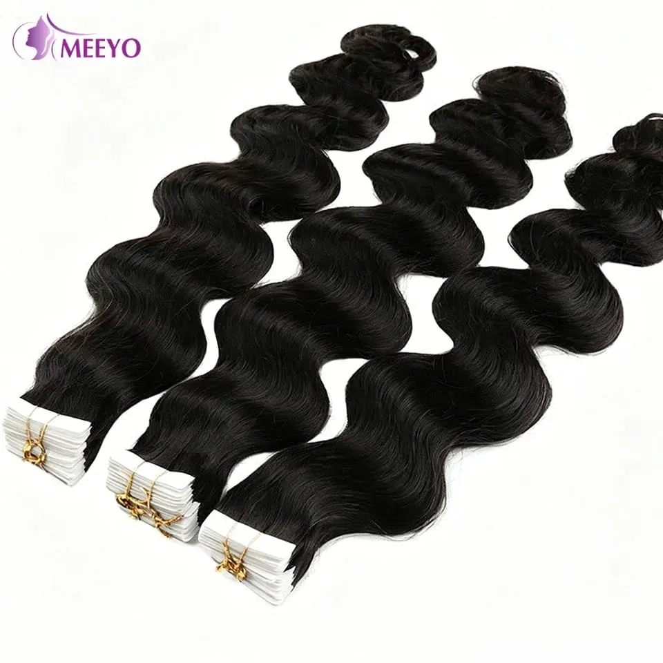 Tape in Hair Extensions Human Hair Body Wave Natural Black Reusable Double-Side Seamless Extension Human Hair 50G 20 PCS/pack