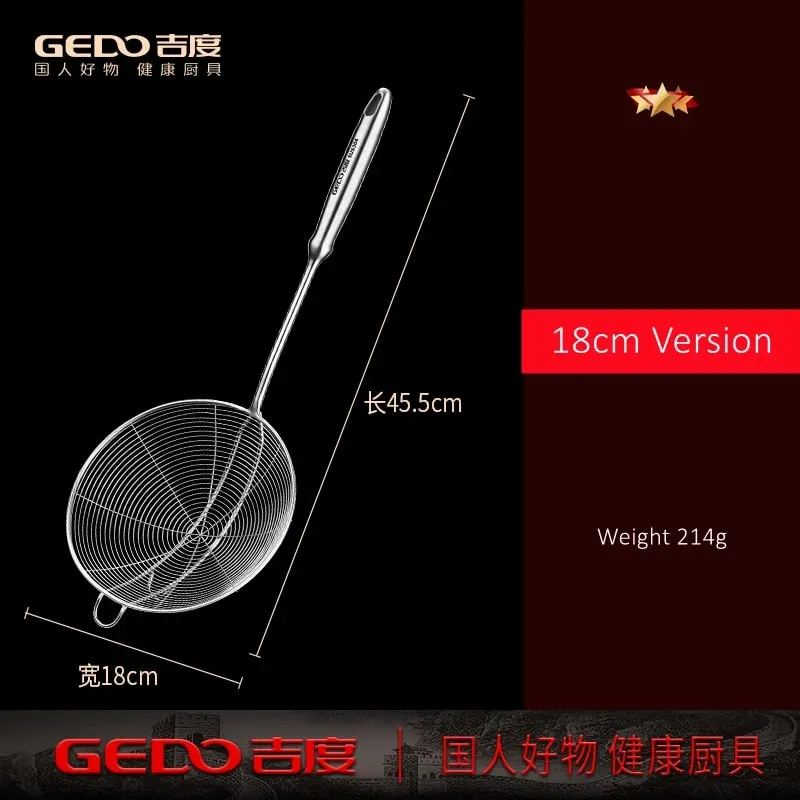 LFGB Certification 304 Stainless Steel Kitchen Cooking Colander Ultra Durable Wire Sieve 14~18cm Diameter Frying Scooping Tool — image 10