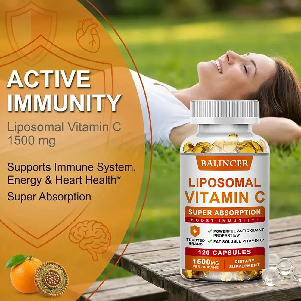 Vitamina C lipossomal apoia a saúde antioxidante e a função imunológica, alta absorção, não OGM, sem glúten - 120 cápsulas — image 3