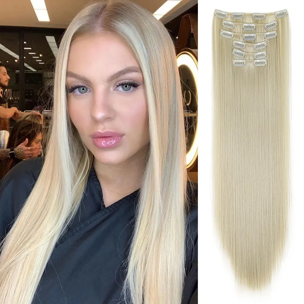 Black Hair Extensions 24"/60cm 6pcs/set Women Long Straight Synthetic Full Head Clip 16 Clips Ombre Heat Resistant Fiber Hair — image 24