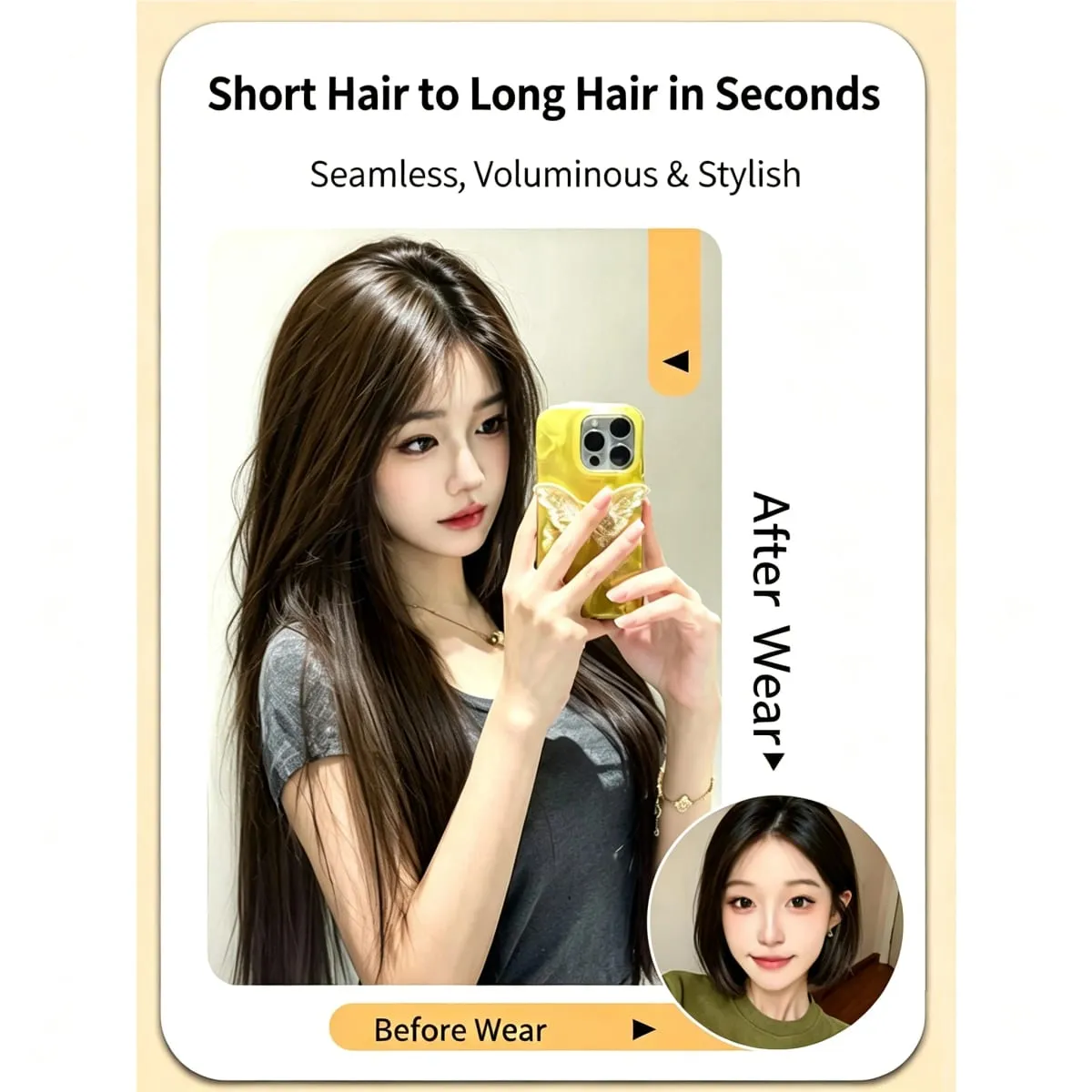 3 Pcs Black Synthetic Straight Hair Extensions Invisible Seamless Clip on Breathable Mesh Elastic BB Straight Hair Pieces — image 3