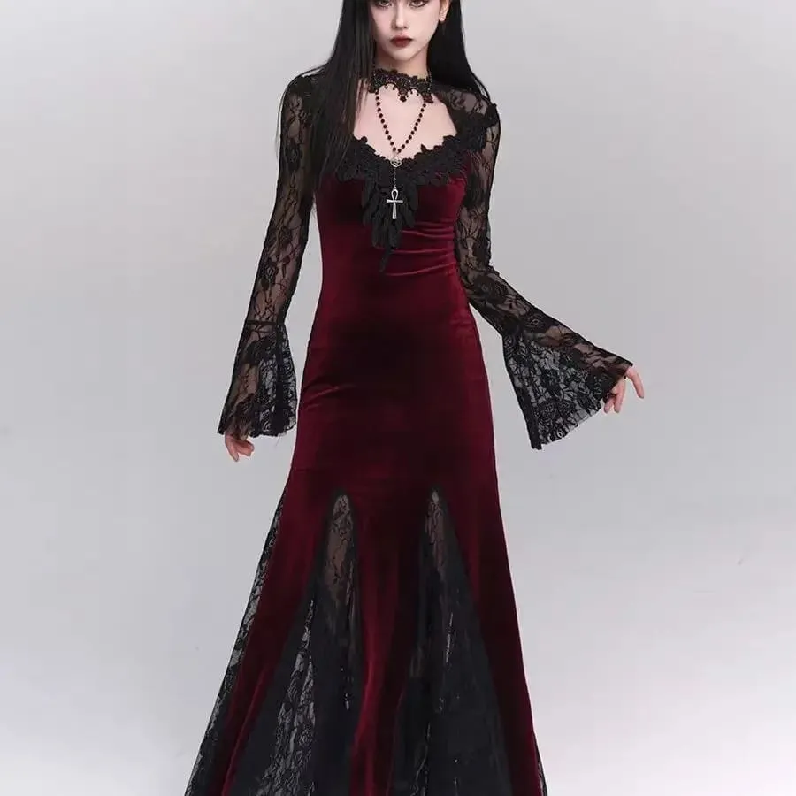 Winter Gothic Grunge Lace Dress Korean Fashion Design Festival Long Prom Dress Women Halloween Costume Sexy Slim Party Dresses — image 3