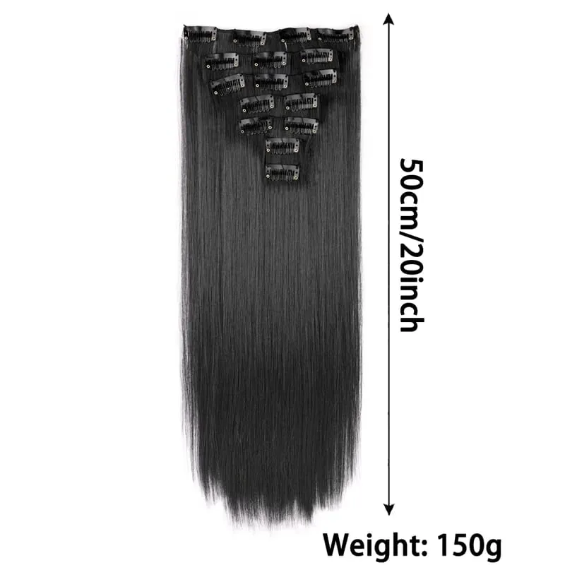 7pcs Full Head Clip-In Hair Extensions Suitable for Women - 20"/50cm Long Straight Synthetic Hair with 150g Total Volume — image 5
