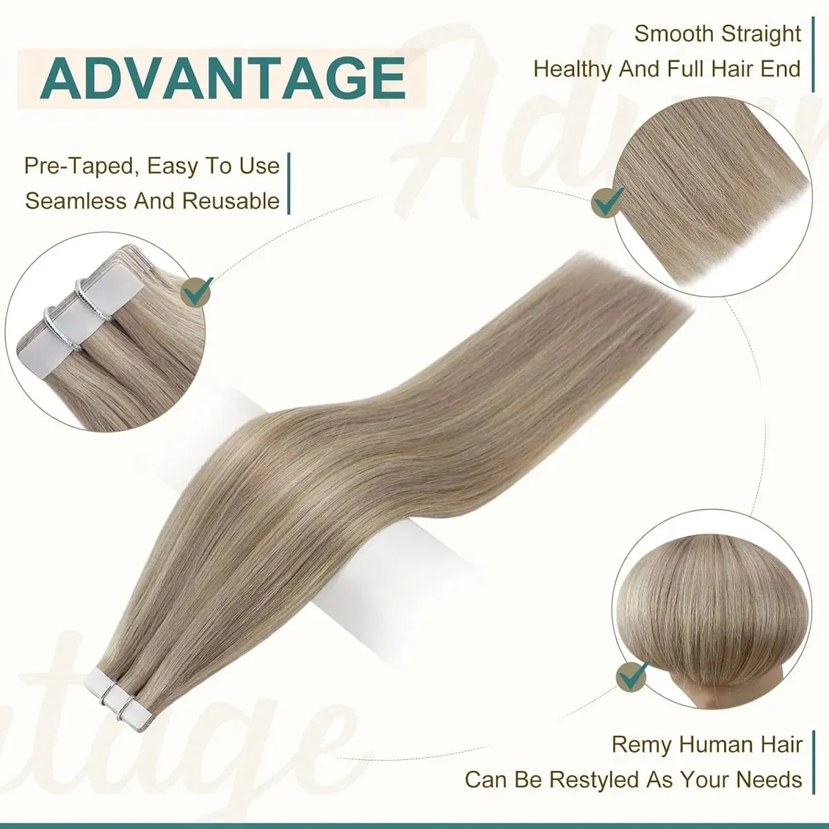 Invisible Tape in Hair Extensions Real Remy Hair Hair Extensions for Women Ash Blond mixed Platinum Blond Straight Hairpieces