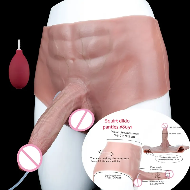 Black Nude Silicone Squirting Panties With Simulated Solid Penis Strapon Big Realistic Ejaculation Dildo Sex Toy For Women