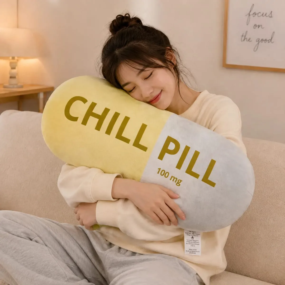 Funny Chill Pill Plush Pillow Cute Cartoon Stuffed Plushie Soft Sofa Cushion Hugging Doll Nap Sleep Pillow Birthday Gift
