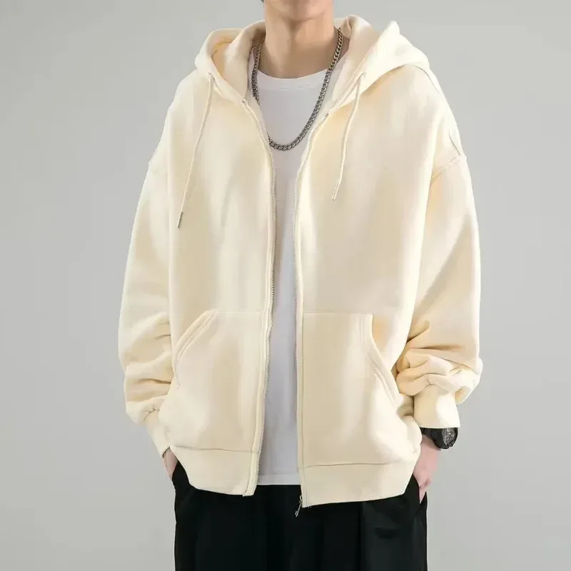 Male Clothes Black Solid Sweatshirt For Men Full Zip Up Hooded Hoodies Winter Young On Sale Offers High Quality Korean Style S — image 4