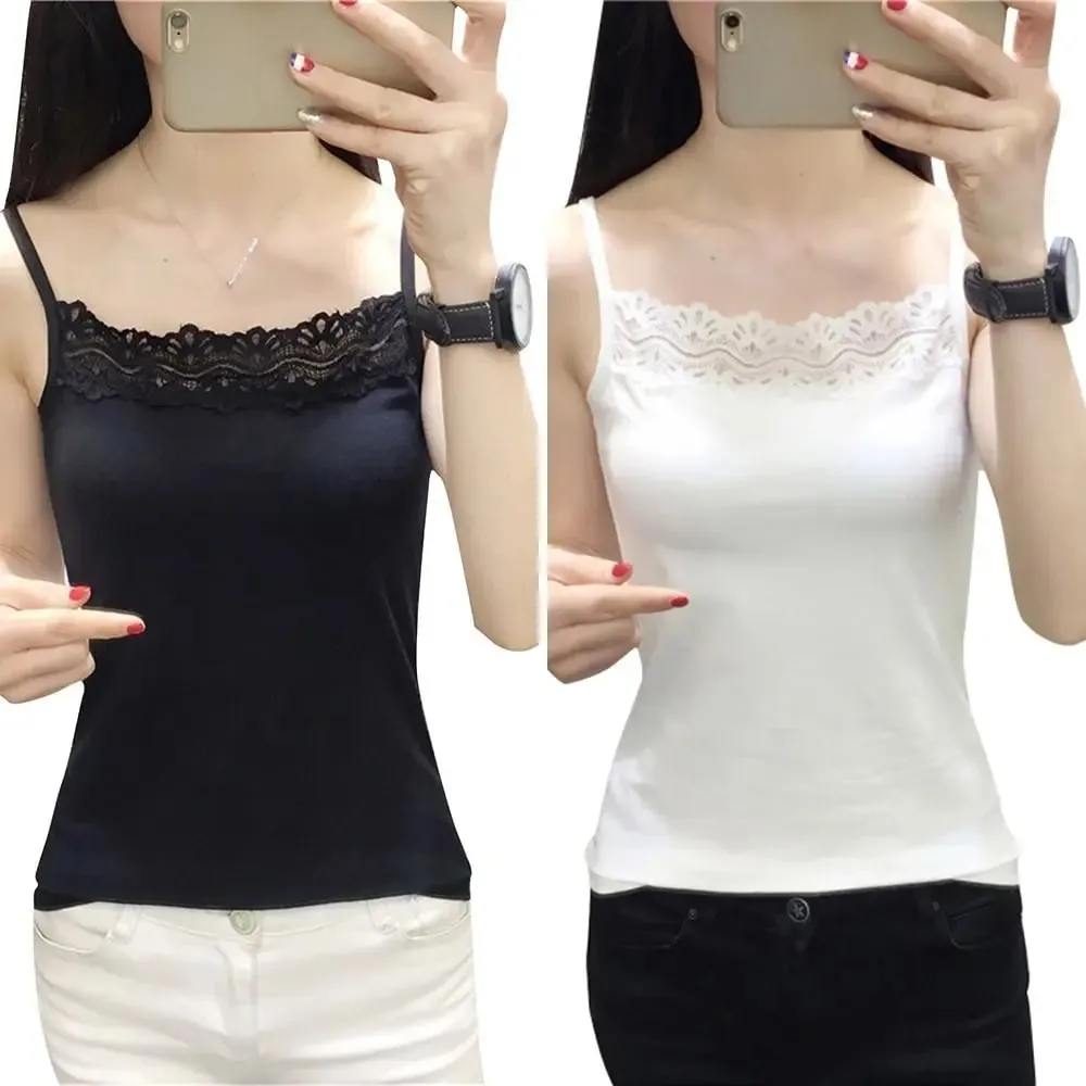 Casual Spaghetti Strap Summer Tank Tops With Lace Slim Cami Top Shirt Sport Underwear Vest Corset for Women — image 2