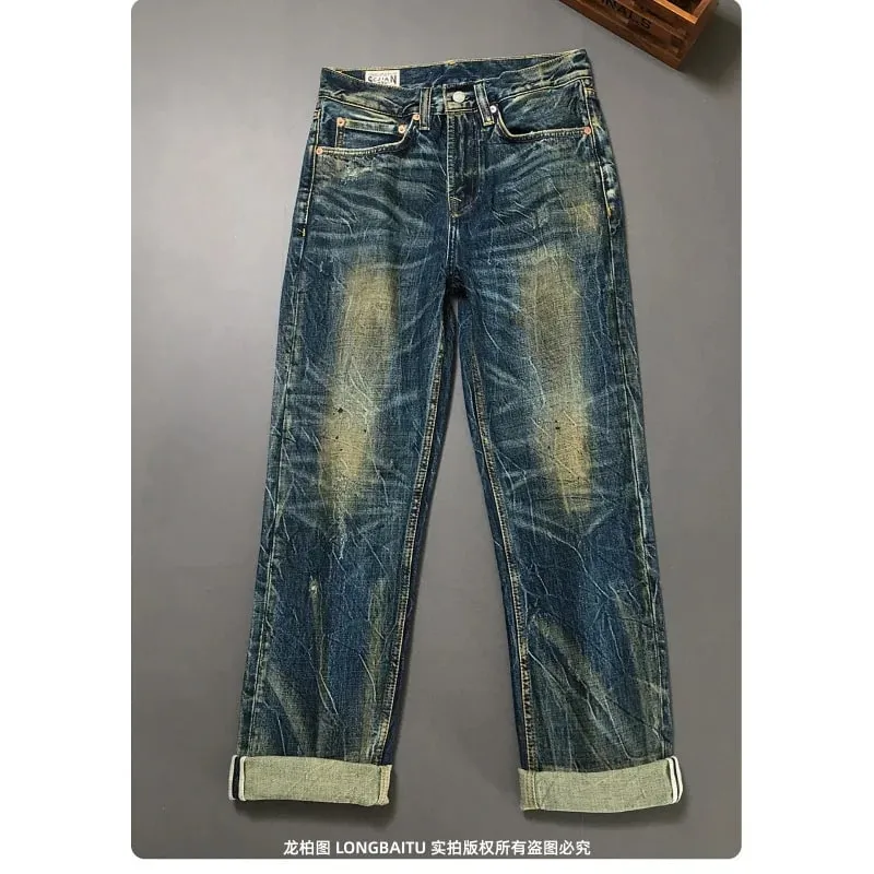 Heavy duty denim pants for men nostalgic trend 2025 new style distressed washed loose straight leg scratch jeans — image 6