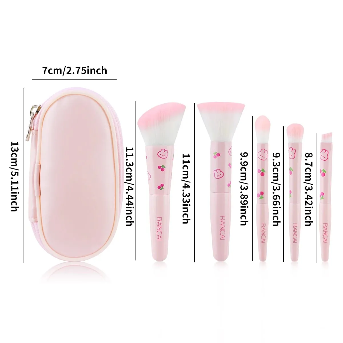 Conjunto de pincéis de maquiagem compacto, 5 peças, bonito, com estojo, pincel premium para base impecável, blush, sombra, aplicação, ferramentas de beleza — image 3