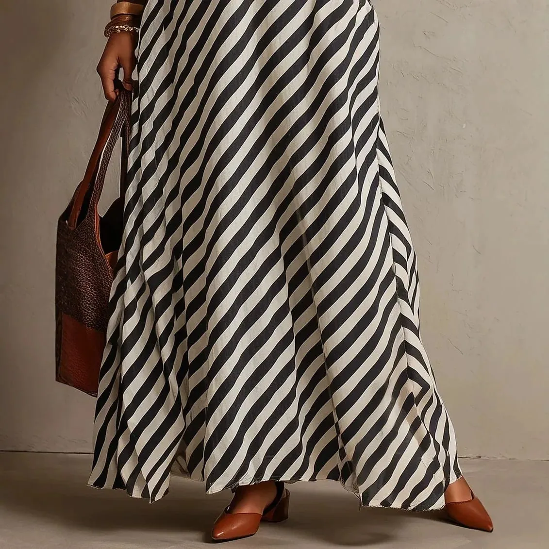 Fashion Stripe Print Maxi Dress 2026 Autumn Winter Women V‑Neck Long Sleeve Loose Casual Long Dresses Holiday Beach Boho Dress — image 3
