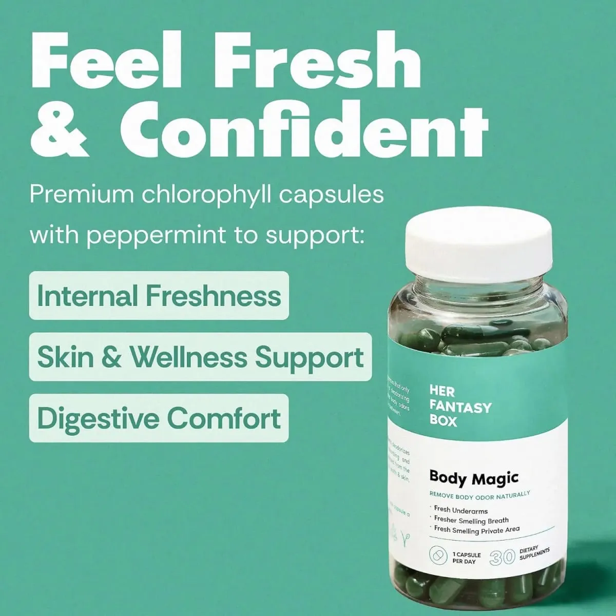 Her Fantasy Box | Body Magic | Chlorophyll Capsule - 30 Vegan Capsules for Detox Digestion Gut Health - Natural Energy Booster — image 2