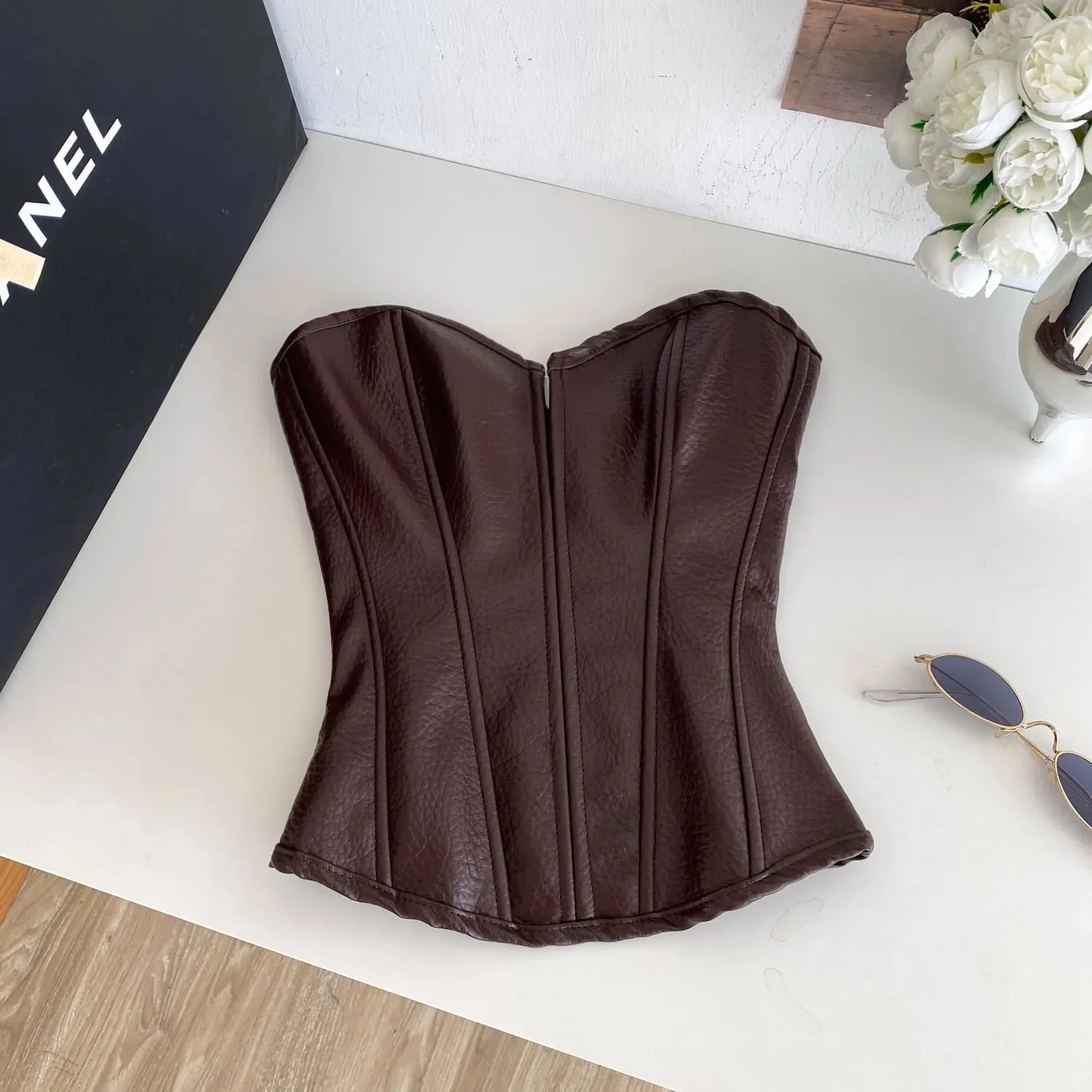 Sexy Pu Slim Tube Top Chic Strapless Crop Top Korean Fashion Corset Bustier Camis Women Tank Top — image 7