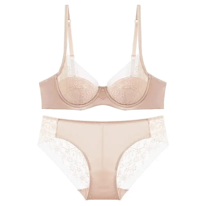 Bridal Festive Red Lace Intimates Kit Soft Underwire Thin Cup Push‑Up Support Lingerie Set For Small Bust 32‑38 Women Underwear