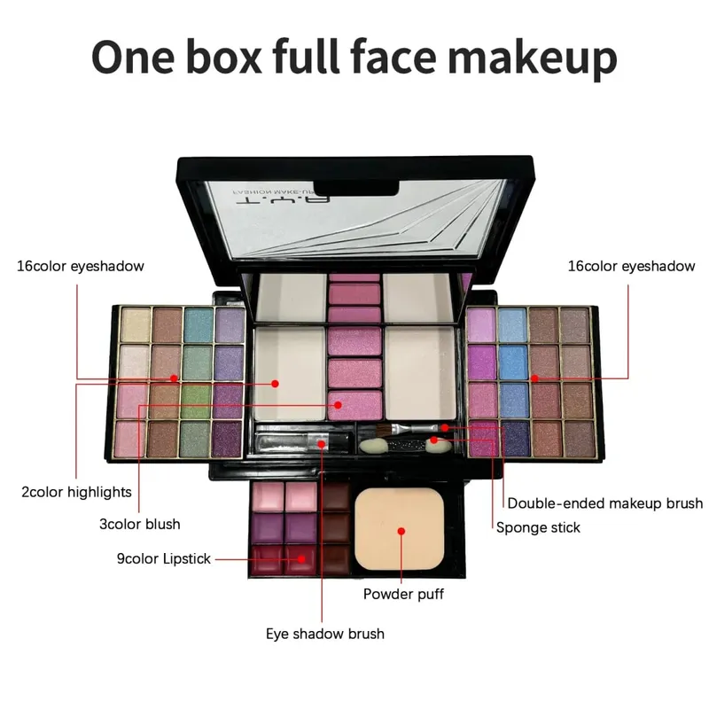 Kit Rias Set Lengkap untuk Wanita Multifungsi Semua Dalam Satu Kotak Baru 46 Warna Lipstik Wajah Eye Shadow Kuas Alis Palet Rias