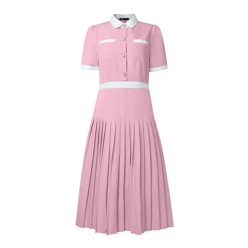 2026 ZANZEA Summer Elegant Lapel Neck Short Sleeve Sundress Women Stylish A Line Pleated Dresses Patchwork Work Midi Dress Robe — image 9