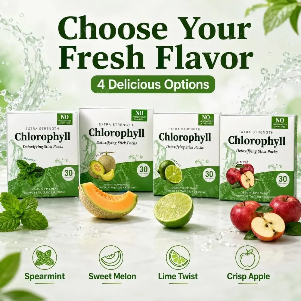 Chlorophyll Chlorophyllin 120mg Detox Stick Packs 30ct Sugar Free Prebiotic Gut Health Daily Support Non GMO Keto Supplement — image 7