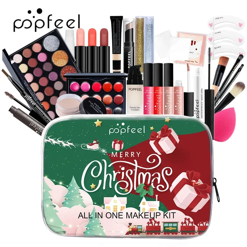 Christmas Makeup Set - Complete Collection of Eyeshadow Foundation Lipstick for Holiday Celebrations and Everyday Glam