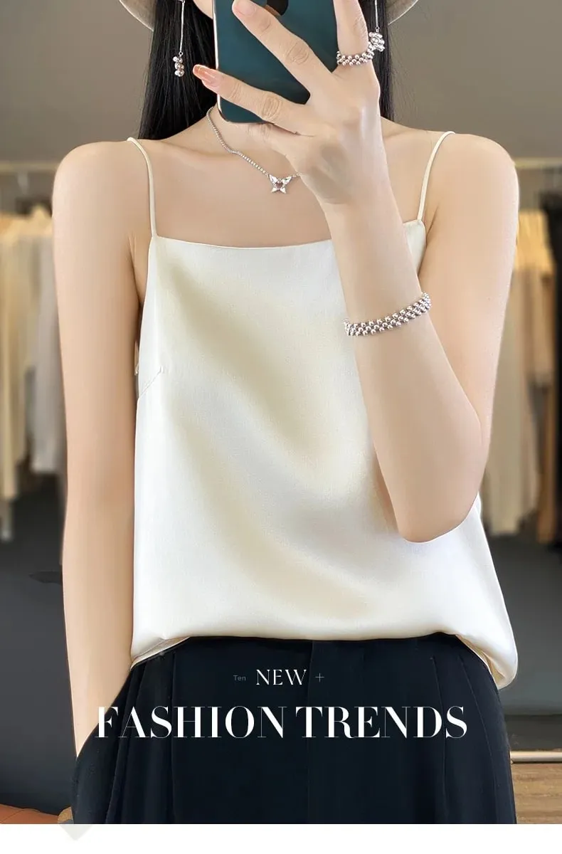 New Ice Silk Sexy Satin Strap Women's Spring/Summer Vest Solid Color Sleeveless Sexy Comfortable Silk Underwear Vest RW-D19 — image 7